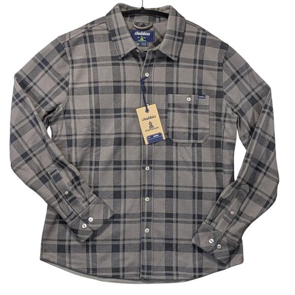 NWT Chubbies The Iron Curtain Plaid Flannel Overshirt Mens M Gray Black - Picture 1 of 12